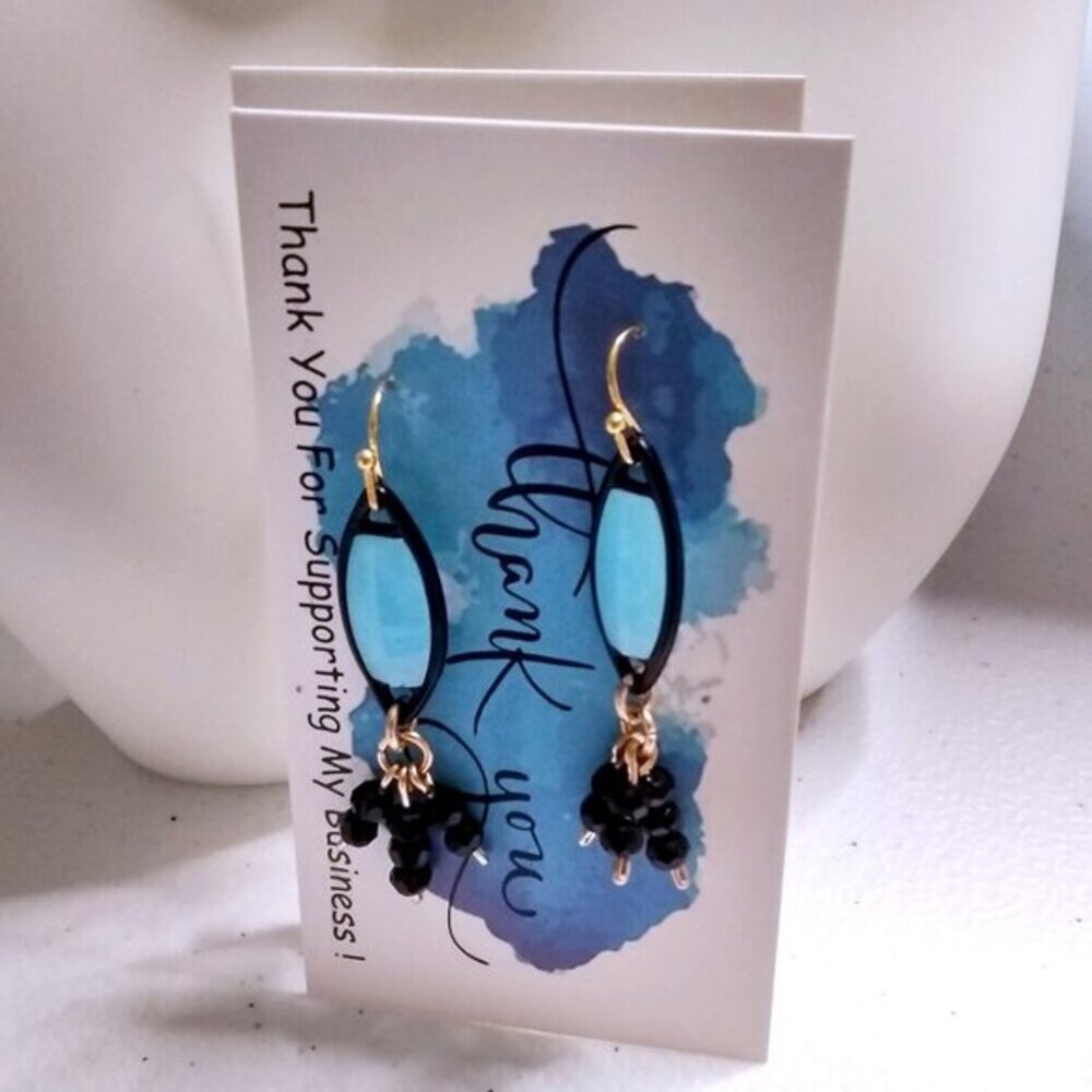 Aqua & Black Color Pop! Lightweight Flirty + Versatile Dangle Earrings